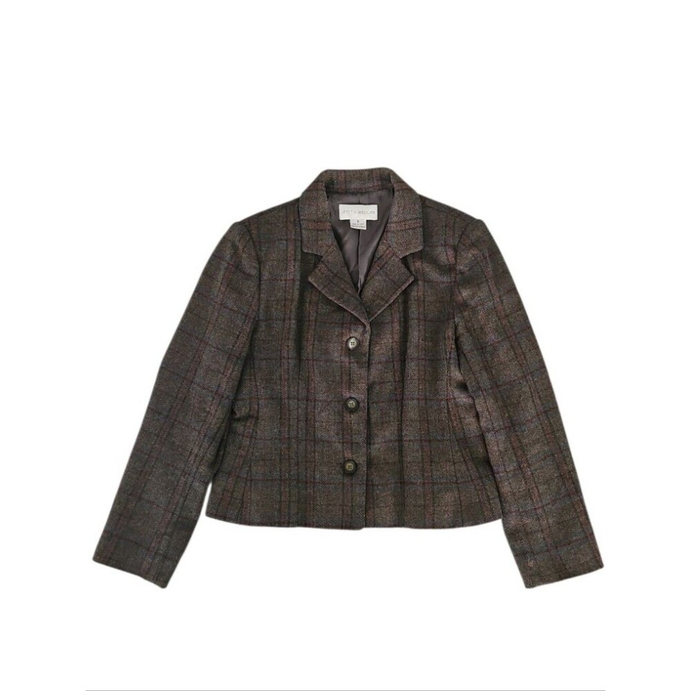 Petite Sophisticates Wool Plaid Blazer Women’s 6 Italy Brown Academia Jacket